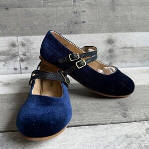 Mini Boden Kids Navy Blue Velvet Double Strap Glitter Mary Jane Shoes Size 28